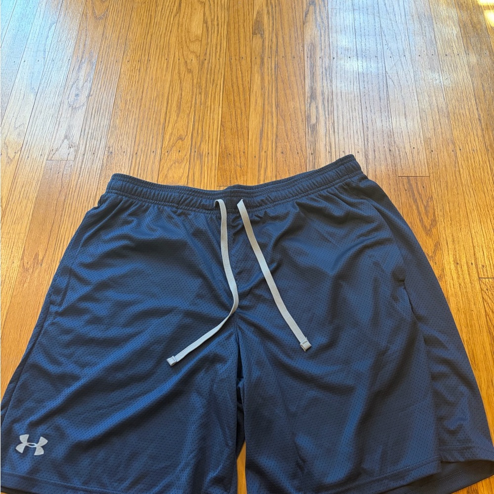 Under Armour Men's Navy Athletic Mesh Shorts with Gray Drawstring
